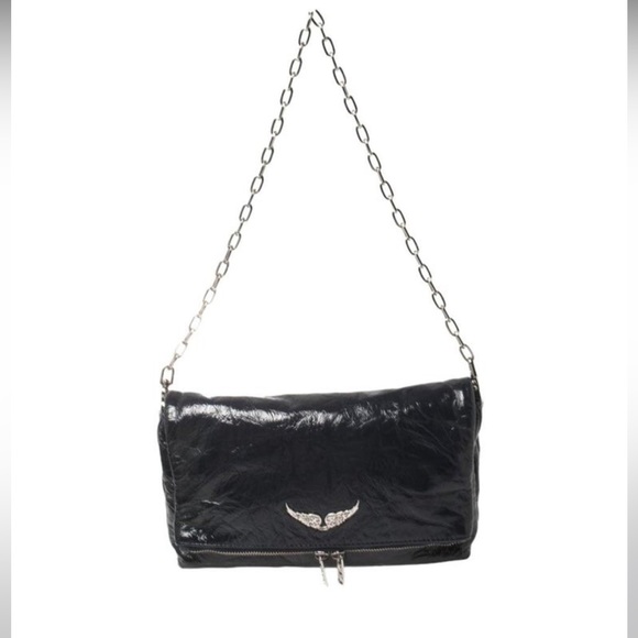 Zadig & Voltaire Navy Blue Crackled Patent Leather Rock Shoulder Bag - Picture 2 of 10